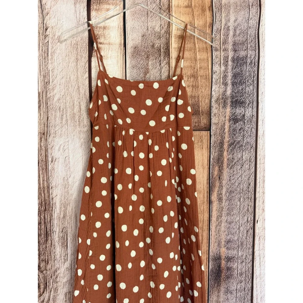 Abercrombie & Fitch Cotton Gauze Polka Dot Maxi Dress Brown Fall Boho Size Small